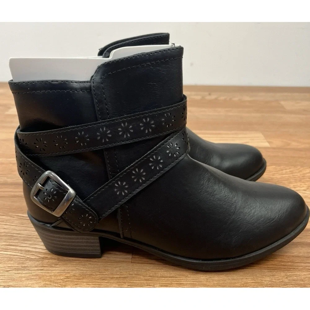 SO Samantha Youth Girls Ankle Boots Booties Strappy Western Black Size 4 NEW